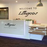White counter with timber slats